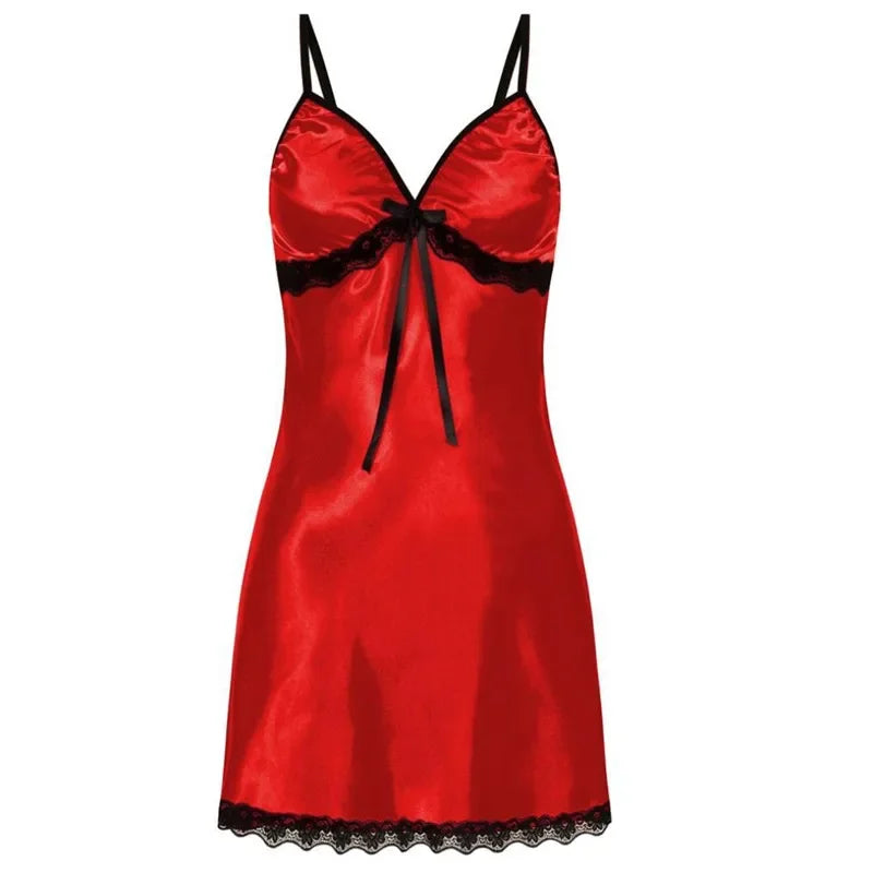 Sleepwear Sleeveless Nighties V-neck Nightgown Plus Size Nightwear Lace Nightdress Silk Satin Night Dress