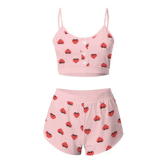 Sleepwear Lips Butterfly Print Home Suspended Pajamas Set Vest Bra Top Short Nightwear Lingerie Nightgown