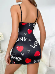 Sleepwear Nightgown Lingerie Love Printed Halter Backless Mini Dress Casual Pajamas Sleepshirts Nighties
