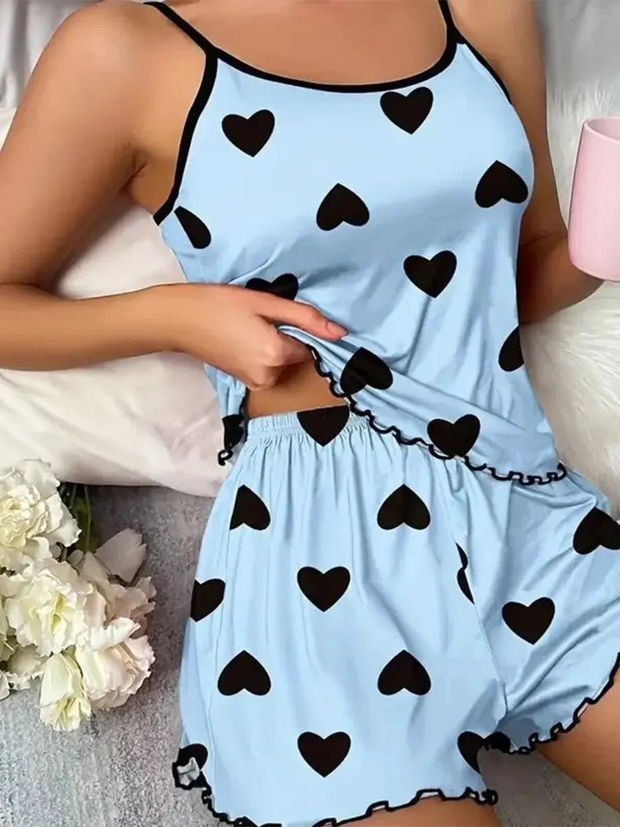 Sleepwear Summer Two-piece Pajamas Set Casual Leopard Printed Camisole Tops and Shorts Homewear Suit Loungewear