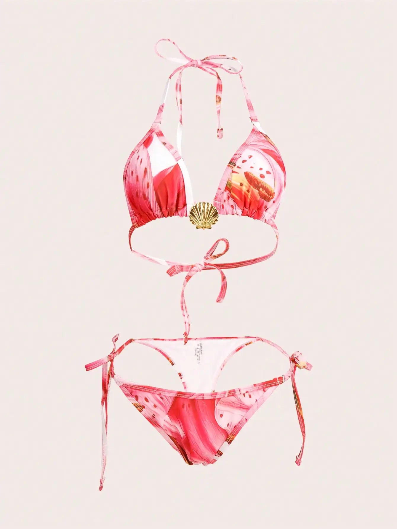 3pcs Bikini Set â€?Pink Floral Triangle Top
