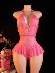 Bodysuit Rose Crotchless Adult Erotic Lingerie Lace Deep V-neck Temptation Underwear Valentine's Gift