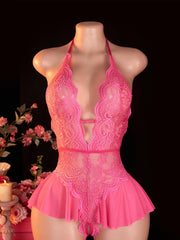 Bodysuit Rose Crotchless Adult Erotic Lingerie Lace Deep V-neck Temptation Underwear Valentine's Gift