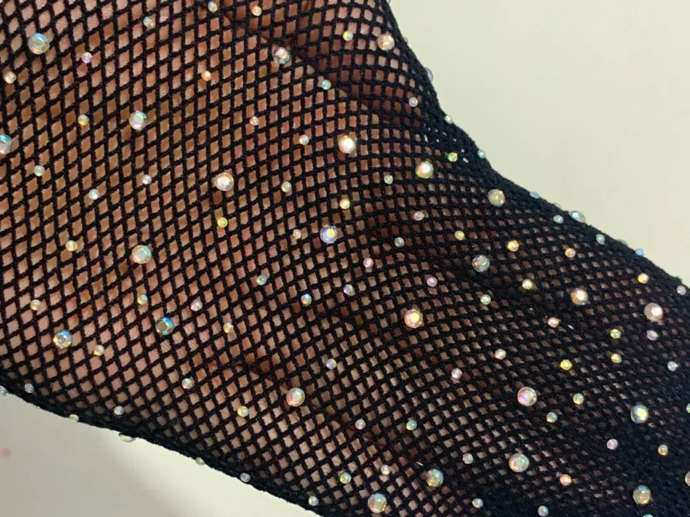 Clothing Leggings net perspective Colorful Rhinestone party hose open crotch Leggings