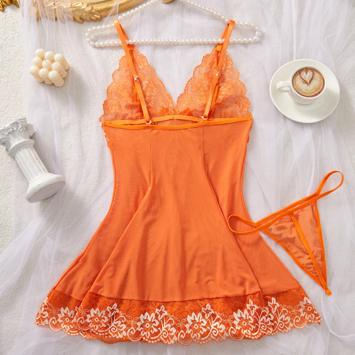 Contrast Floral Nightdress Set Dress Sleepwear With Thongs Nightdress Underwear Babydoll