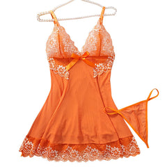 Contrast Floral Nightdress Set Dress Sleepwear With Thongs Nightdress Underwear Babydoll