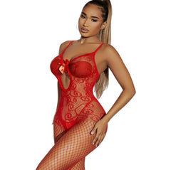 Lace Hollow out Mesh One-Piece Suit Strapless Bodysuit Chest Exposure Sensual Sleepwear
