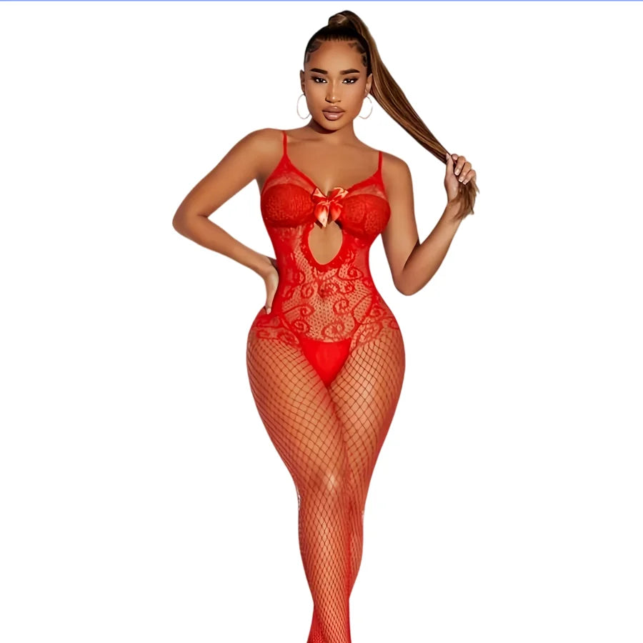 Lace Hollow out Mesh One-Piece Suit Strapless Bodysuit Chest Exposure Sensual Sleepwear