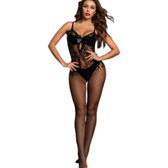 Lace Hollow out Mesh One-Piece Suit Strapless Bodysuit Chest Exposure Sensual Sleepwear