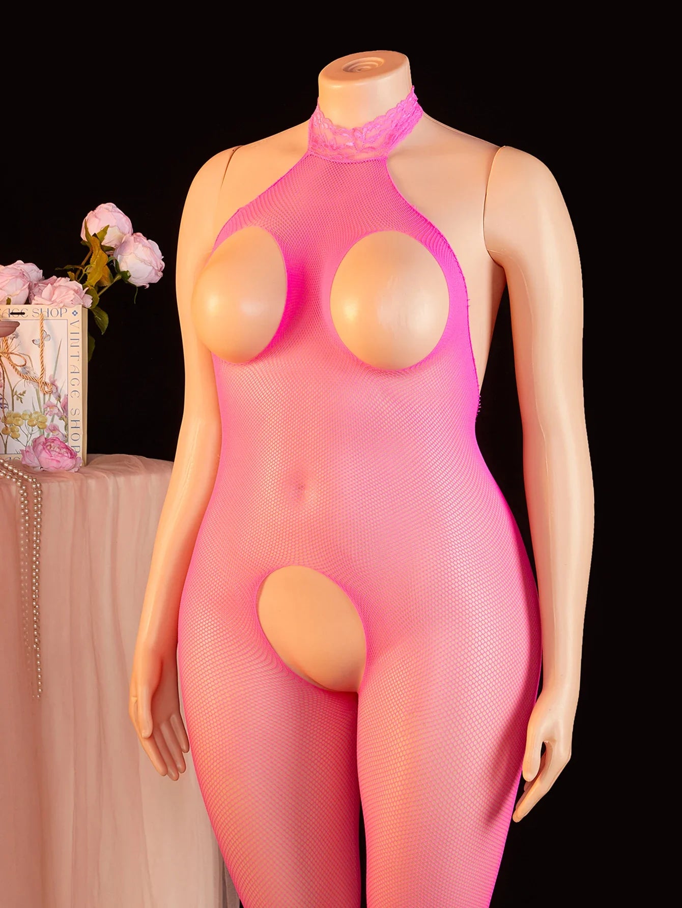 Netted Bodysuit Open Crotch High Cut One Piece Teddy Lingerie Fishnet Leotard Erotic Costume