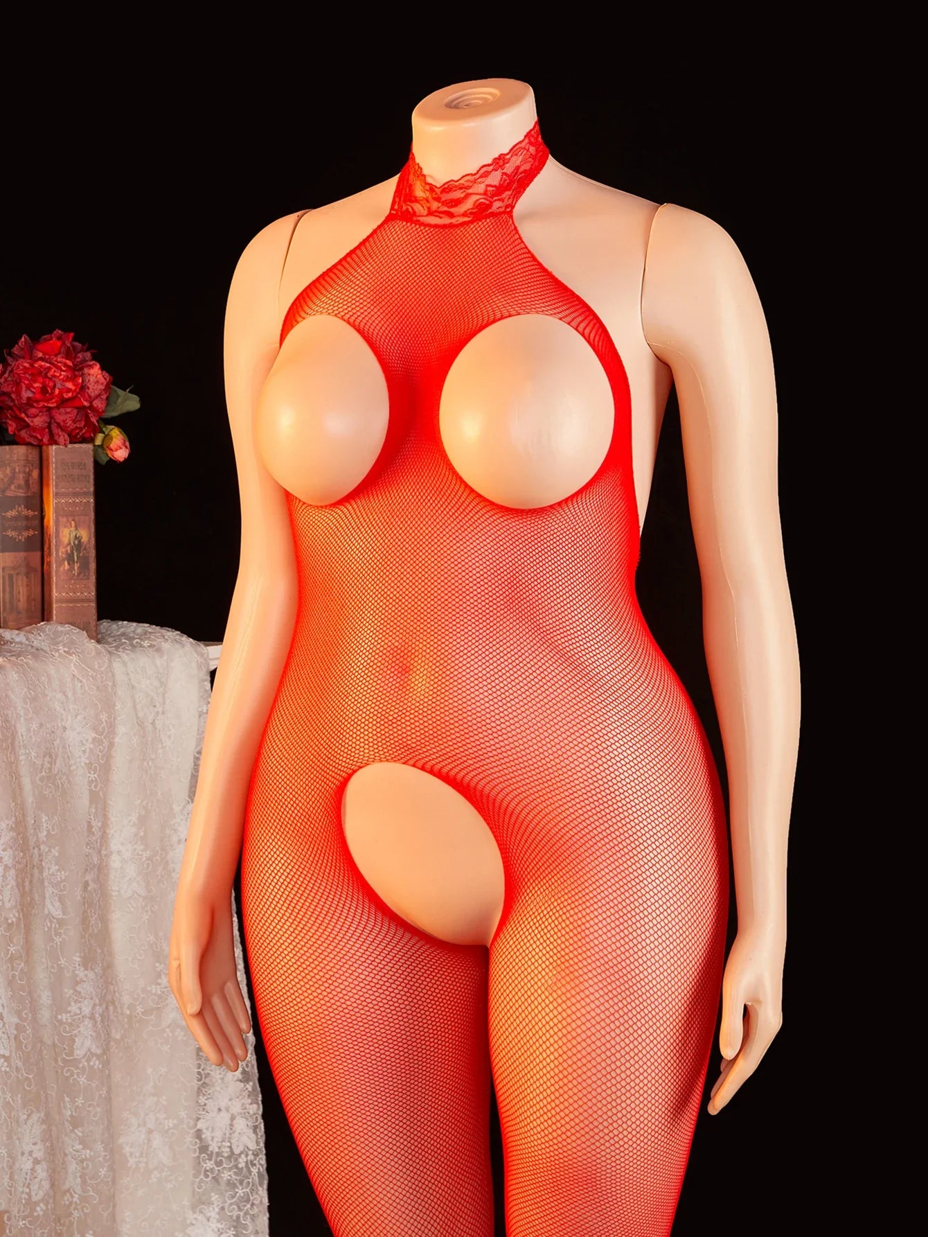 Netted Bodysuit Open Crotch High Cut One Piece Teddy Lingerie Fishnet Leotard Erotic Costume