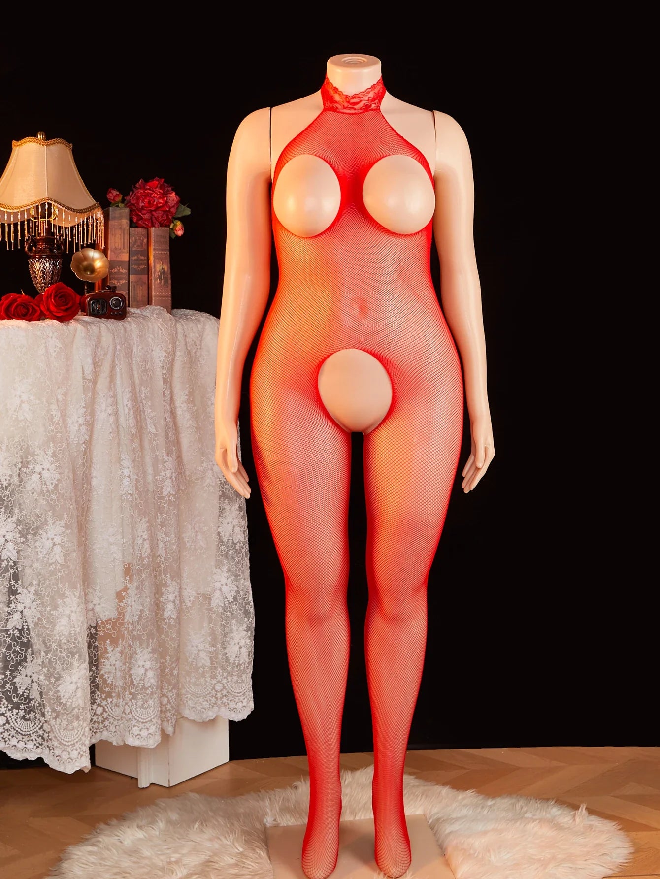 Netted Bodysuit Open Crotch High Cut One Piece Teddy Lingerie Fishnet Leotard Erotic Costume
