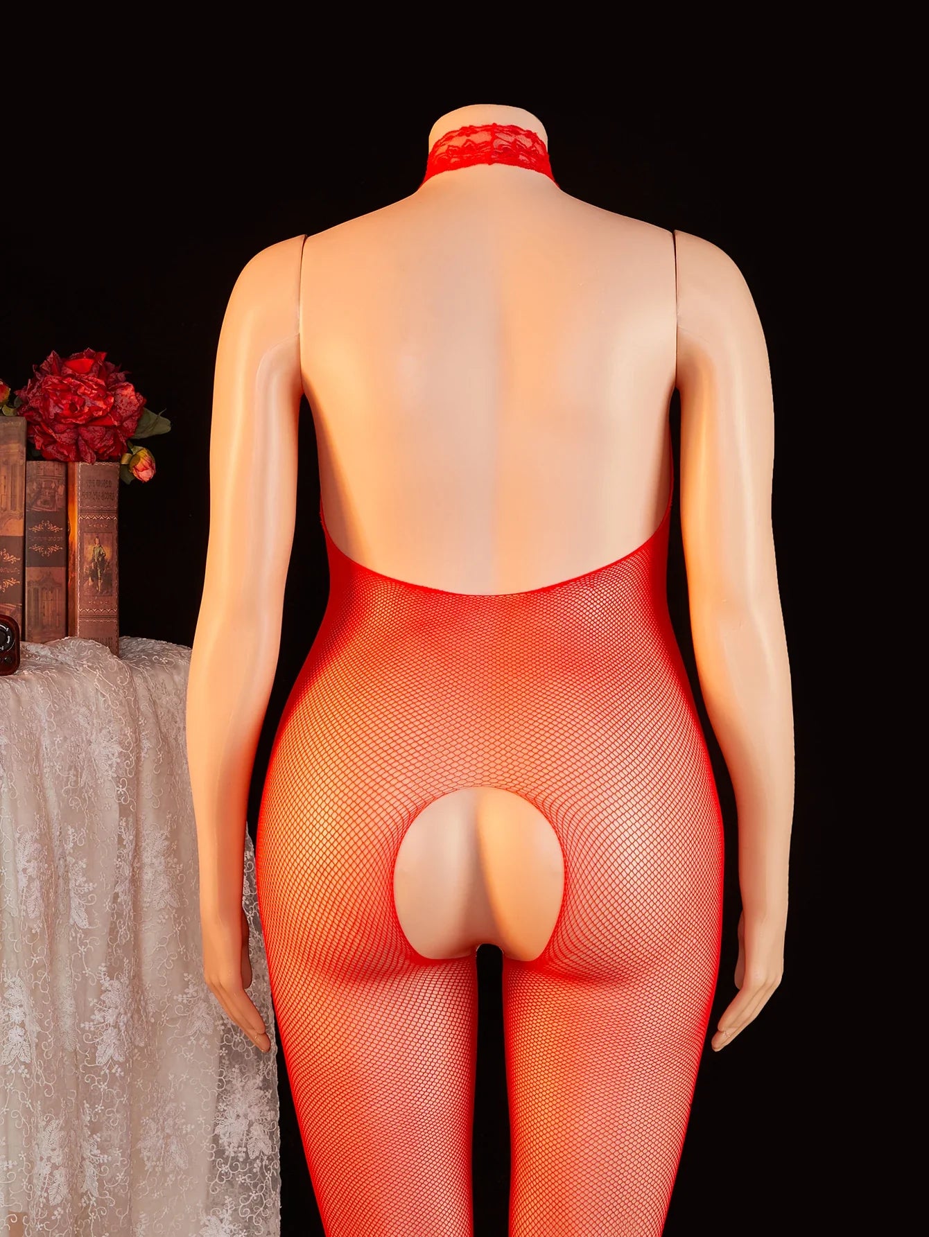 Netted Bodysuit Open Crotch High Cut One Piece Teddy Lingerie Fishnet Leotard Erotic Costume