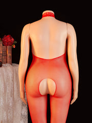 Netted Bodysuit Open Crotch High Cut One Piece Teddy Lingerie Fishnet Leotard Erotic Costume