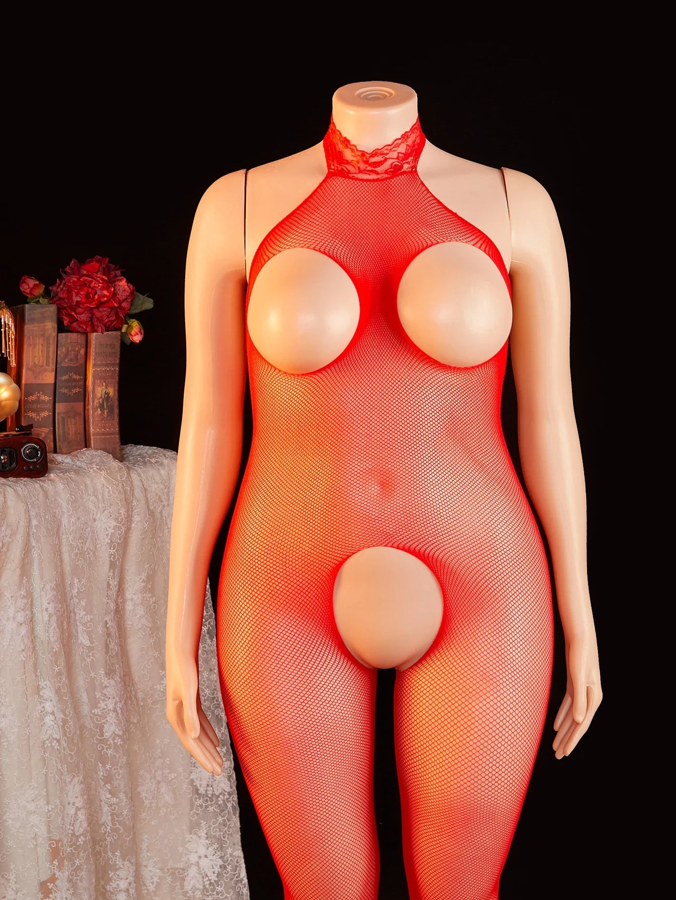 Netted Bodysuit Open Crotch High Cut One Piece Teddy Lingerie Fishnet Leotard Erotic Costume
