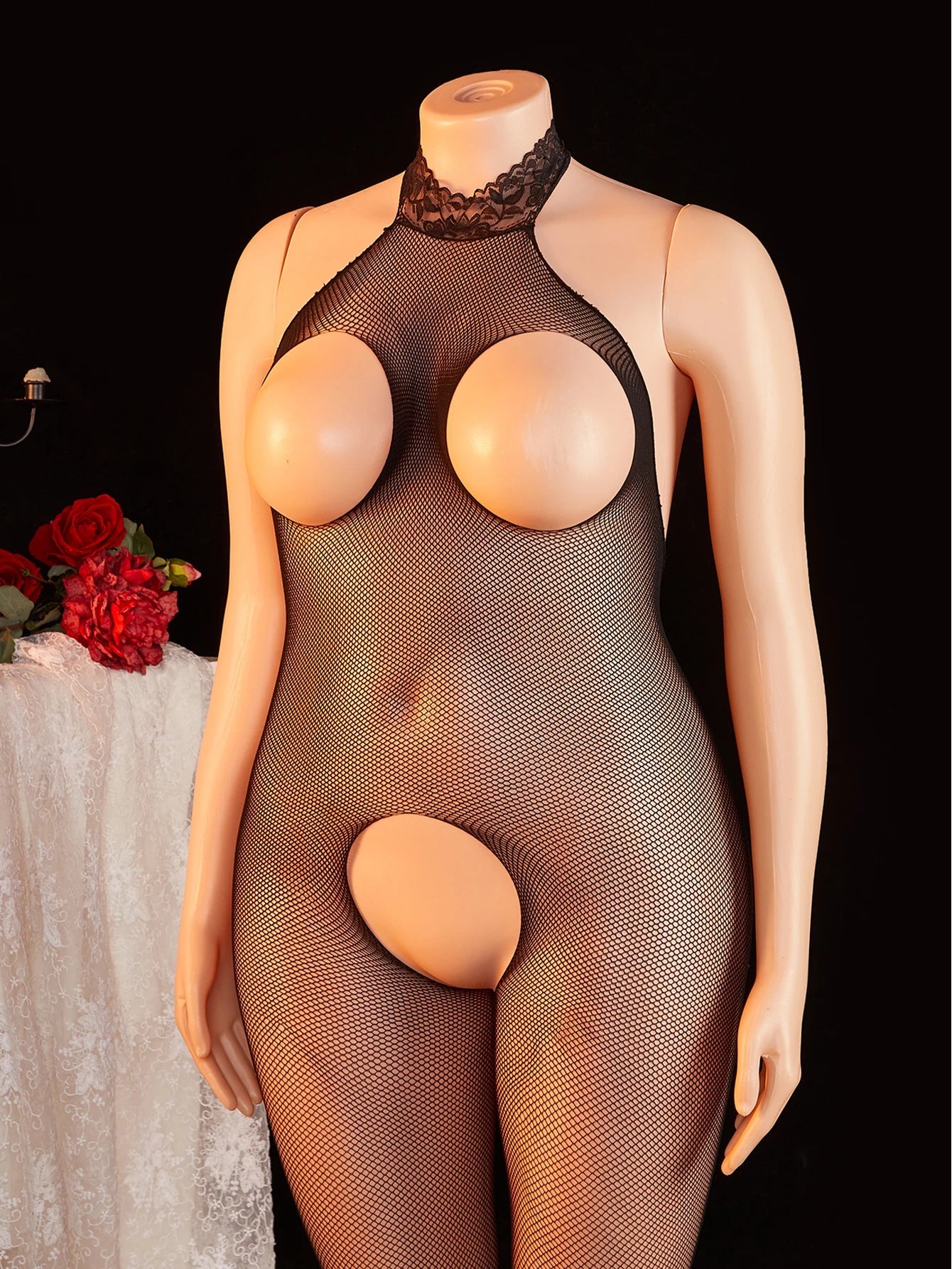 Netted Bodysuit Open Crotch High Cut One Piece Teddy Lingerie Fishnet Leotard Erotic Costume