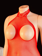 Netted Bodysuit Open Crotch High Cut One Piece Teddy Lingerie Fishnet Leotard Erotic Costume