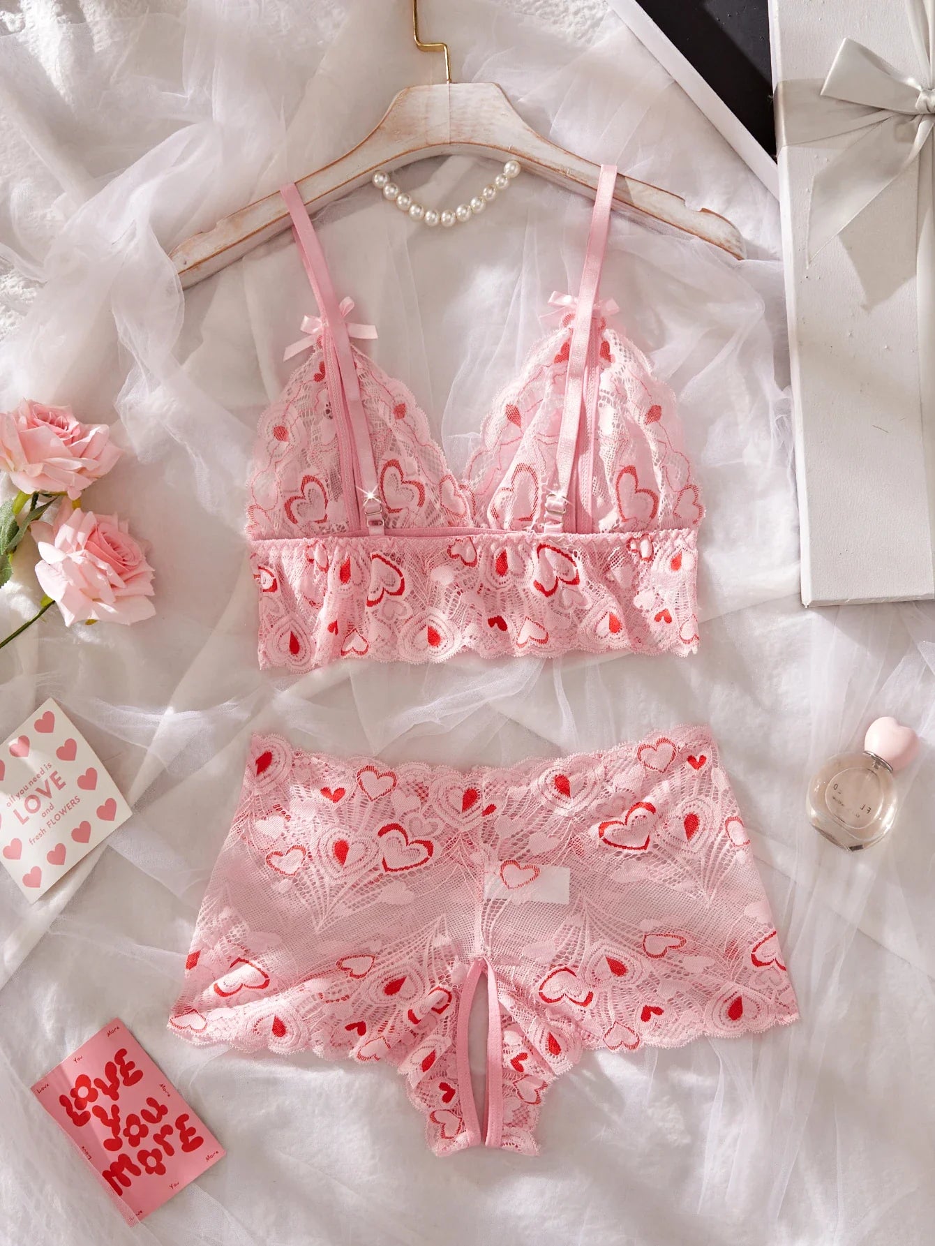 Pink Mesh Bodysuit Set Soft Breathable Two-Piece Underwear 2025