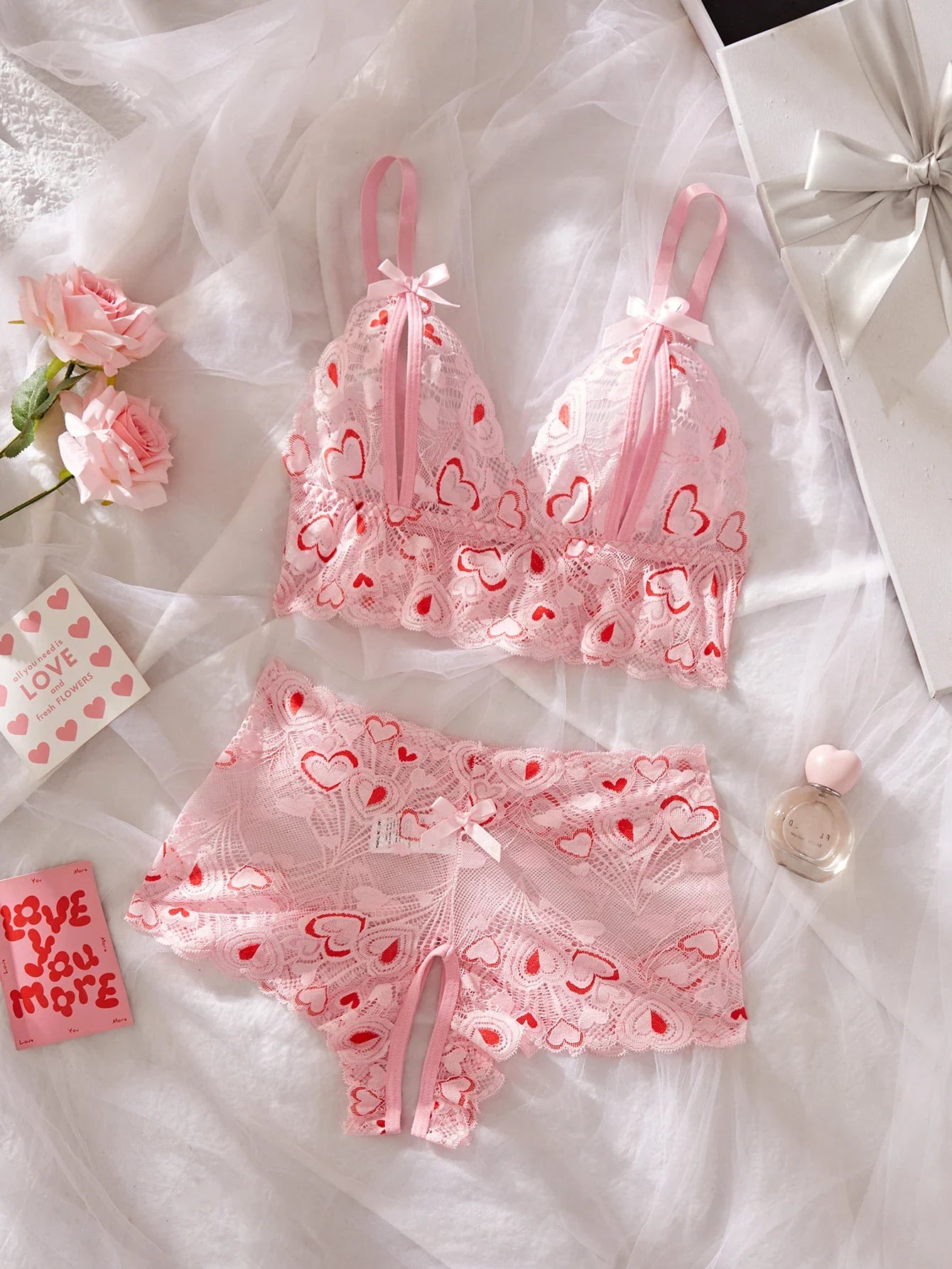 Pink Mesh Bodysuit Set Soft Breathable Two-Piece Underwear 2025