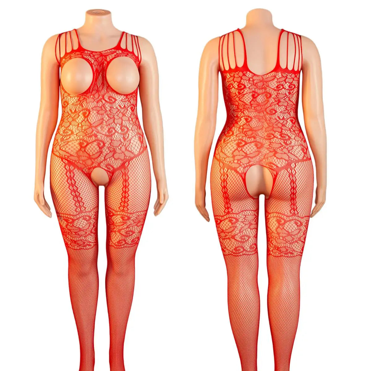 Plus Size Open Chest Fishnet Bodysuit â€?See-Through Mesh with Open Bust & Open Crotch â€?Exotic Lingerie Sleepwear