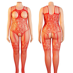 Plus Size Open Chest Fishnet Bodysuit â€?See-Through Mesh with Open Bust & Open Crotch â€?Exotic Lingerie Sleepwear