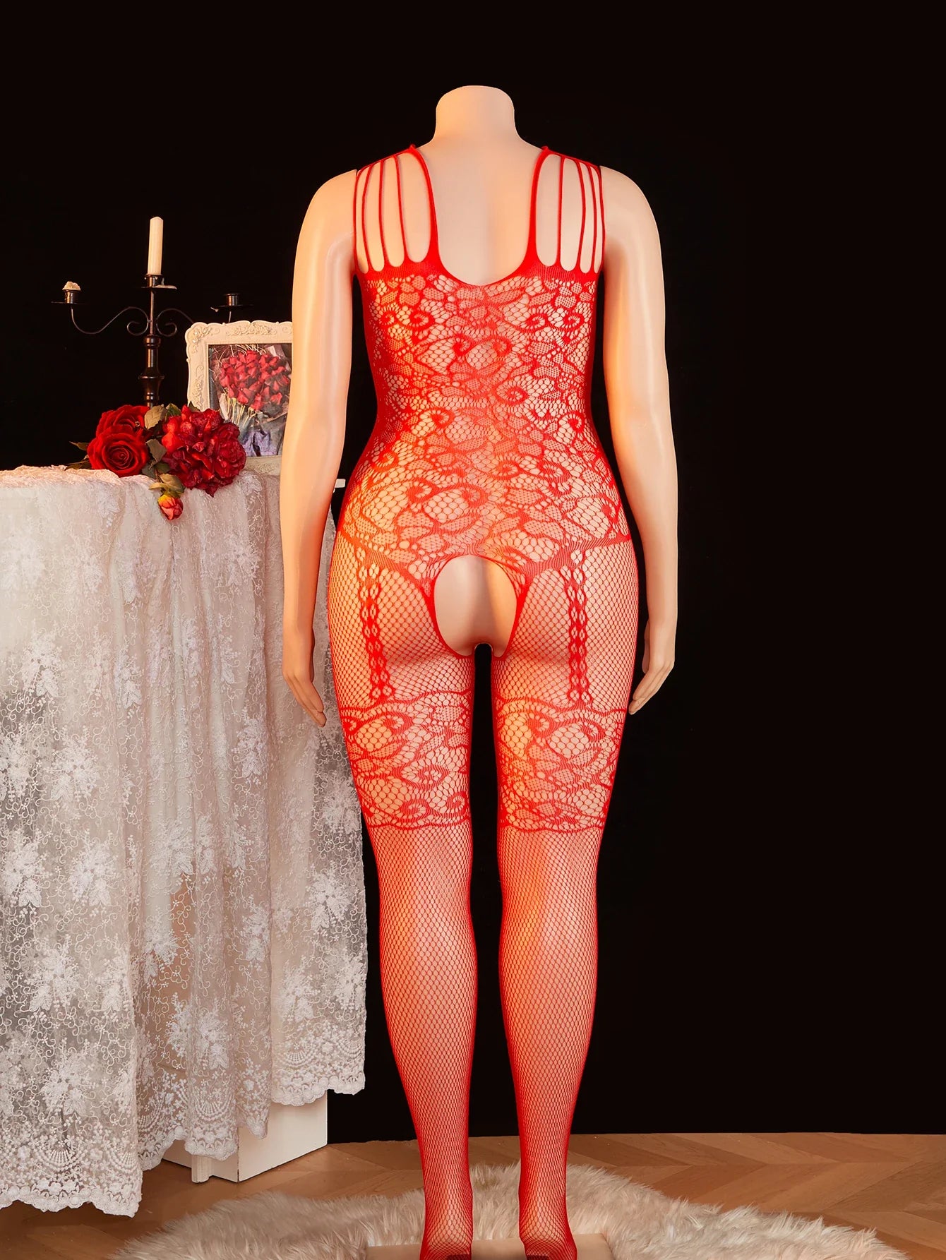 Plus Size Open Chest Fishnet Bodysuit â€?See-Through Mesh with Open Bust & Open Crotch â€?Exotic Lingerie Sleepwear