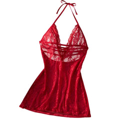 Red Lace Mesh Dress Soft Breathable Sleepwear