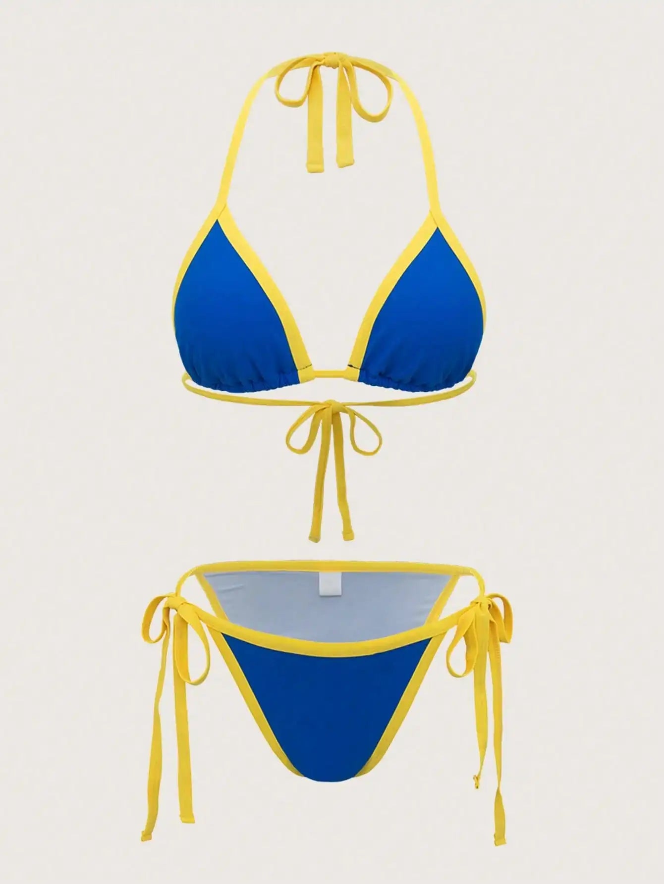 Bikini Set With Color-Blocked Side Panels And Adjustable Side Ties