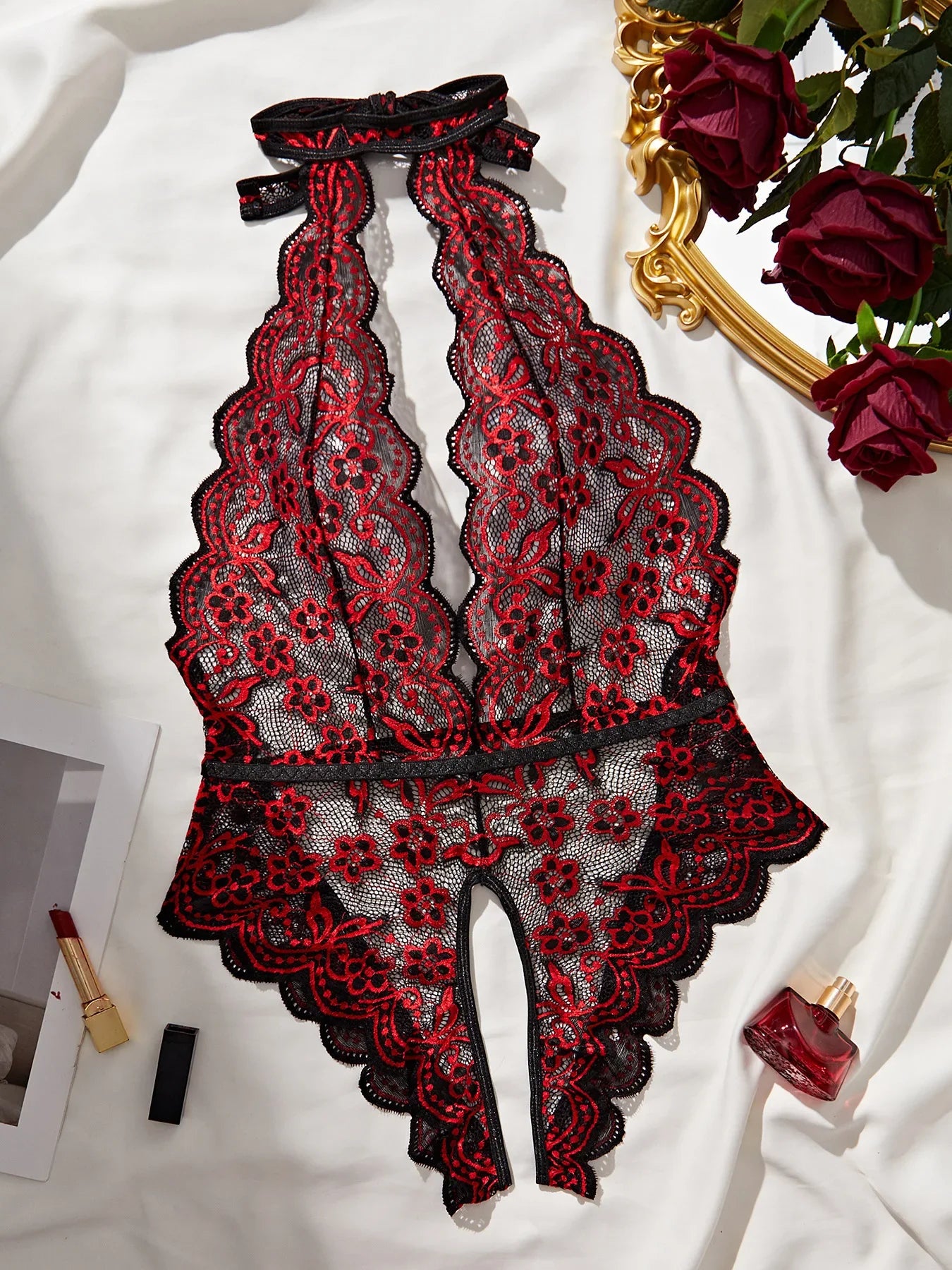 Lace Lacy Halter Neck Babydolls Dress Lingerie Adult Open Crotch Erotic Underwear Curvy Bodysuit Sexdoll Costumes