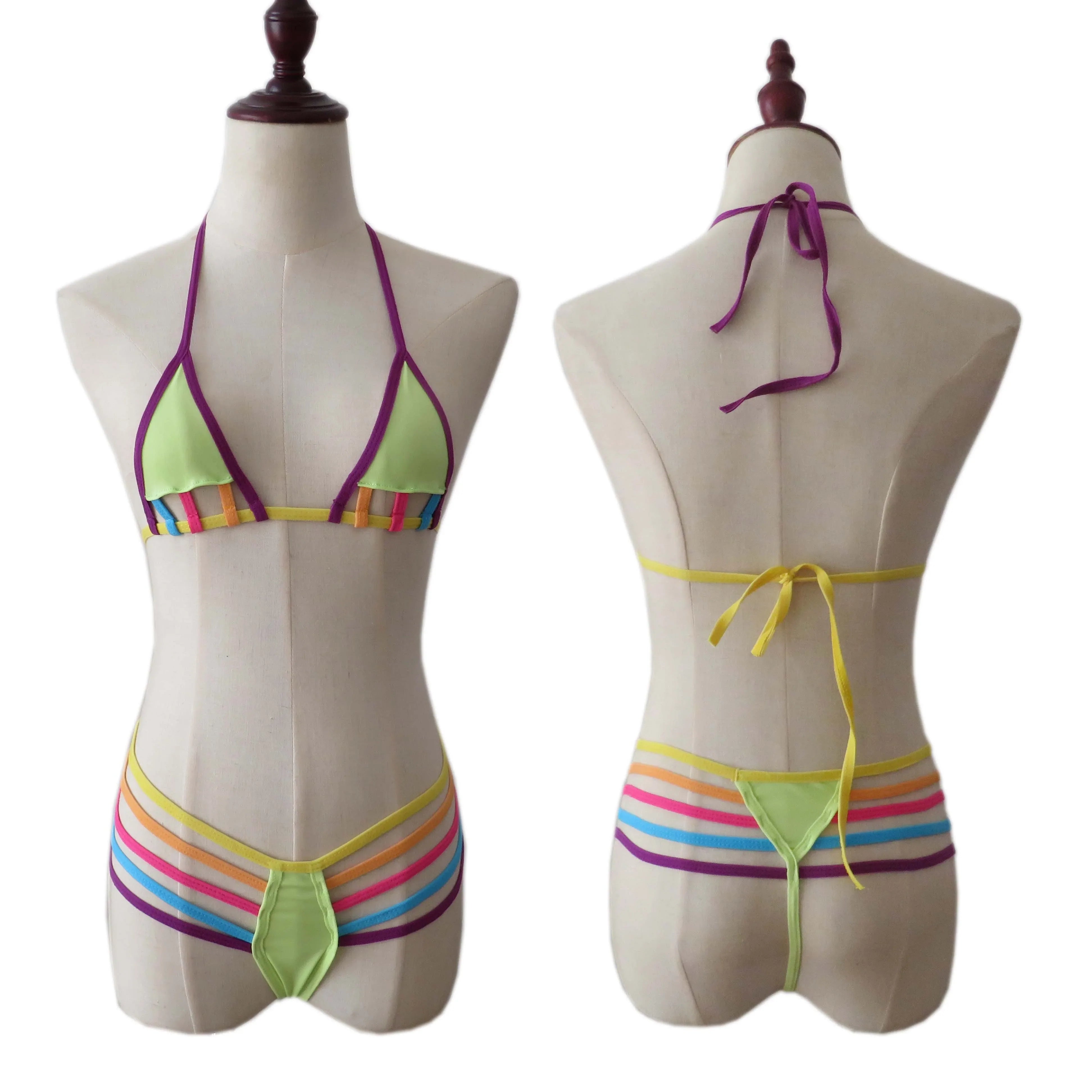 Lingerie Rainbow Three-Piece Sheer Bikini Candy-Coloured Swimsuit Bra and Panty Set