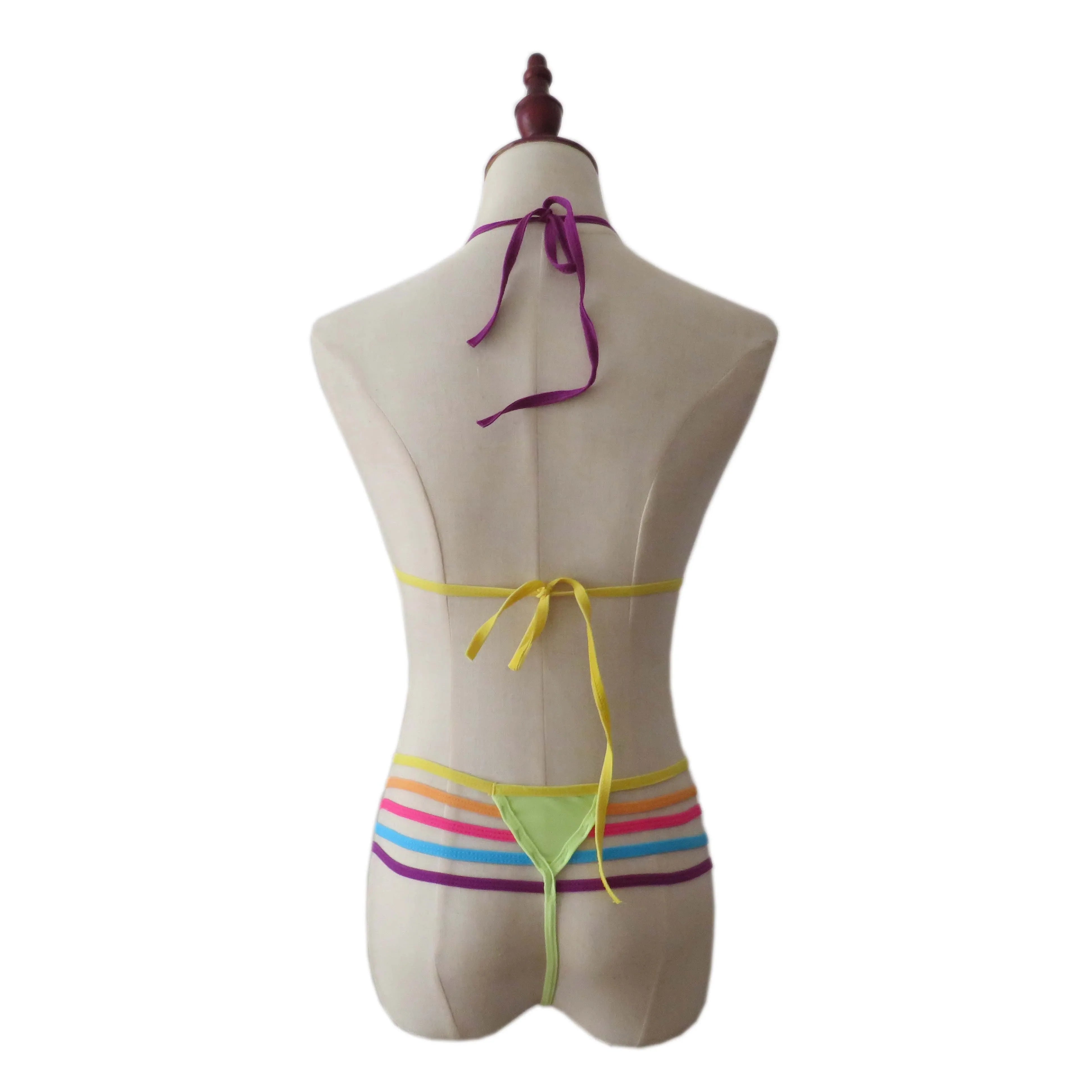 Lingerie Rainbow Three-Piece Sheer Bikini Candy-Coloured Swimsuit Bra and Panty Set