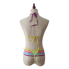 Lingerie Rainbow Three-Piece Sheer Bikini Candy-Coloured Swimsuit Bra and Panty Set