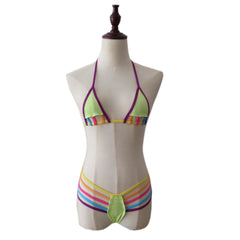 Lingerie Rainbow Three-Piece Sheer Bikini Candy-Coloured Swimsuit Bra and Panty Set