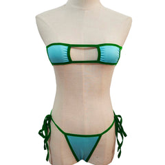 Lingerie Strapless Tie Bikini Colour-block Tie Panties Swimsuit Multicolour Thong Swimwear Set