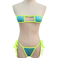 Lingerie Strapless Tie Bikini Colour-block Tie Panties Swimsuit Multicolour Thong Swimwear Set