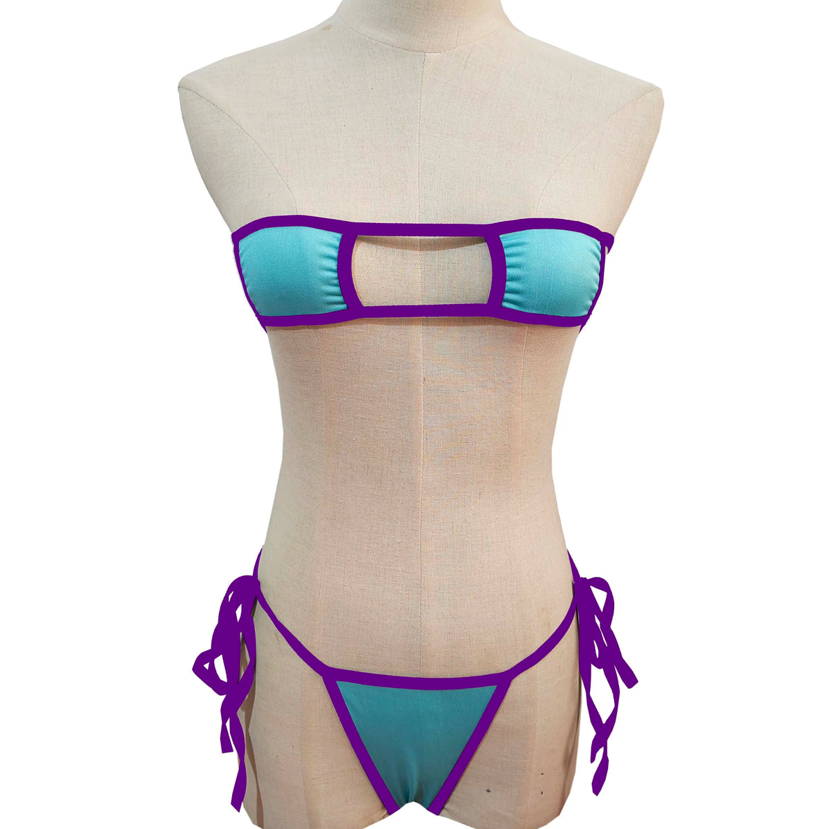 Lingerie Strapless Tie Bikini Colour-block Tie Panties Swimsuit Multicolour Thong Swimwear Set