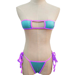 Lingerie Strapless Tie Bikini Colour-block Tie Panties Swimsuit Multicolour Thong Swimwear Set