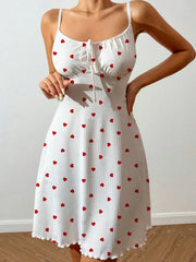 Nightdress Night Gown Heart Printed Halter Neck Pajamas Mini Dress Casual Sleepshirts Nightdress Sleepwear