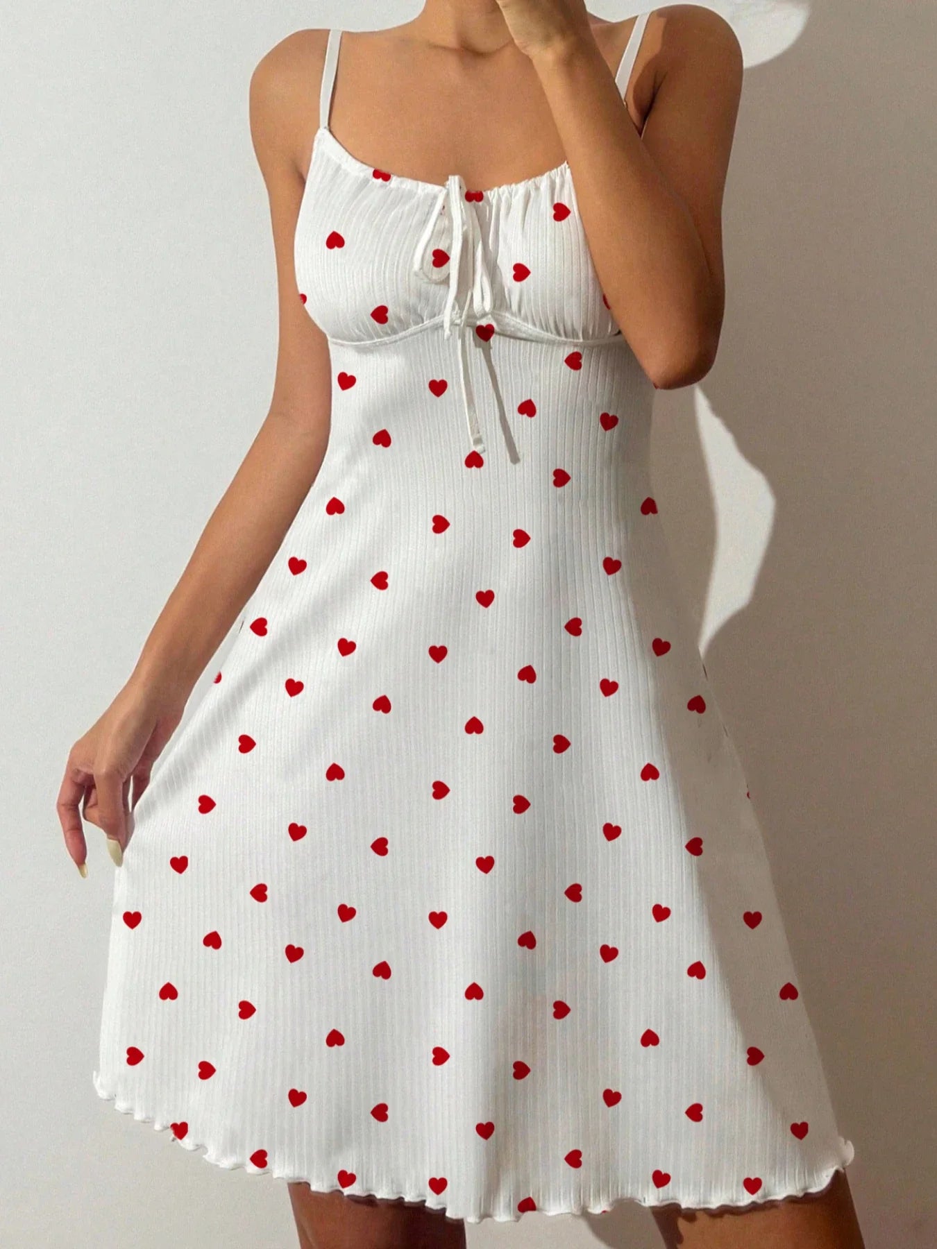 Nightdress Night Gown Heart Printed Halter Neck Pajamas Mini Dress Casual Sleepshirts Nightdress Sleepwear