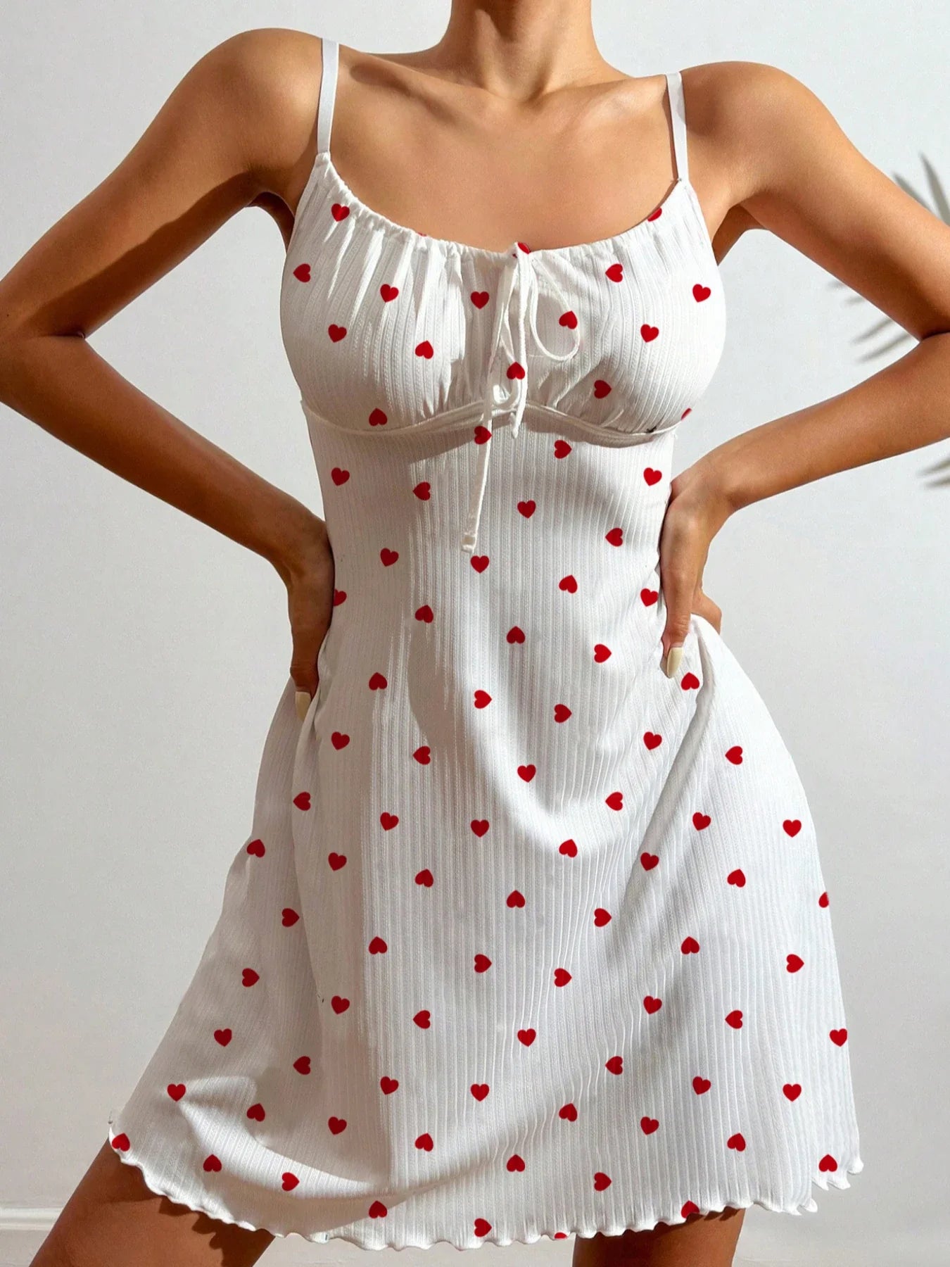 Nightdress Night Gown Heart Printed Halter Neck Pajamas Mini Dress Casual Sleepshirts Nightdress Sleepwear