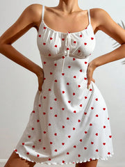 Nightdress Night Gown Heart Printed Halter Neck Pajamas Mini Dress Casual Sleepshirts Nightdress Sleepwear