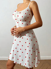 Nightdress Night Gown Heart Printed Halter Neck Pajamas Mini Dress Casual Sleepshirts Nightdress Sleepwear