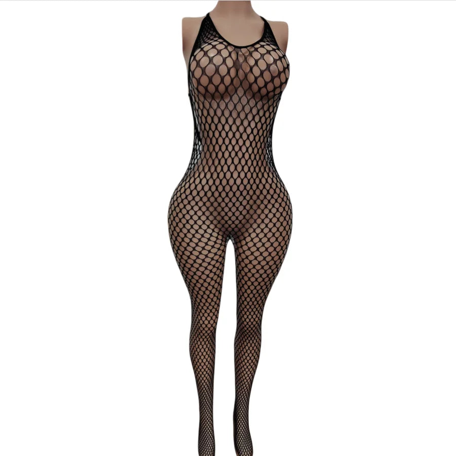 One-Piece Net Stockings Back Hollow Elastic Bodysuit Uni