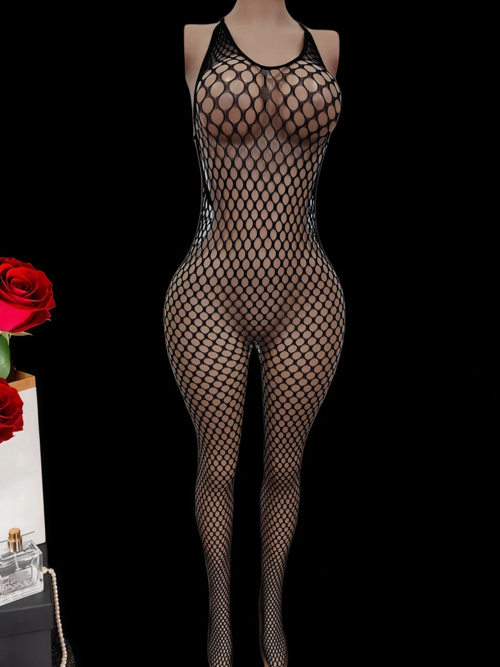 One-Piece Net Stockings Back Hollow Elastic Bodysuit Uni