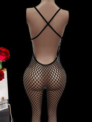 One-Piece Net Stockings Back Hollow Elastic Bodysuit Uni