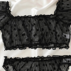 Summer Clothing Seductive Sheer Polka Dot Dreamy Lingerie 2 Pieces Off-Shoulder Seduce Bralette Erotic Tops Panties