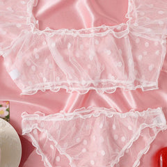 Summer Clothing Seductive Sheer Polka Dot Dreamy Lingerie 2 Pieces Off-Shoulder Seduce Bralette Erotic Tops Panties
