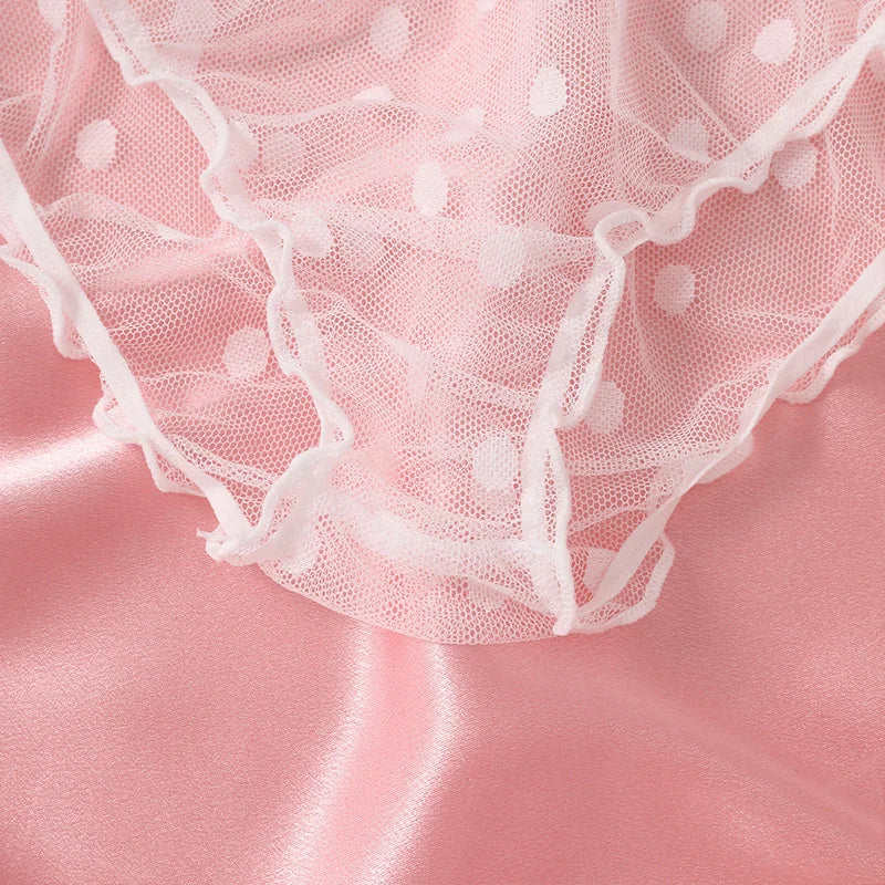 Summer Clothing Seductive Sheer Polka Dot Dreamy Lingerie 2 Pieces Off-Shoulder Seduce Bralette Erotic Tops Panties