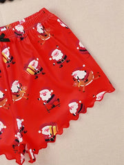 Sleepwear Christmas Santa Print Pajama Set Spaghetti Strap Crew Neck Top and Shorts Set Home Wear Loungewear
