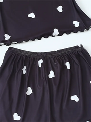 Two-Piece Pajama Sets Summer Sleepwear Suspender Heart Printed Top and Shorts Casual Home Clothes Loungewear